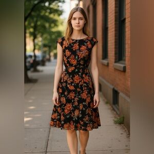 Halogen Black and Pink Floral Midi Dress